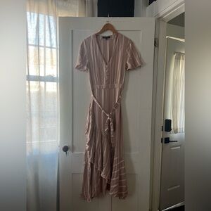 Strut & Bolt Los Angeles Pink White Stripe Ruffle Hem Maxi Dress Size Small